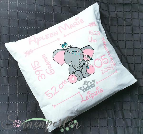 Geburtskissen Elefant Rosa